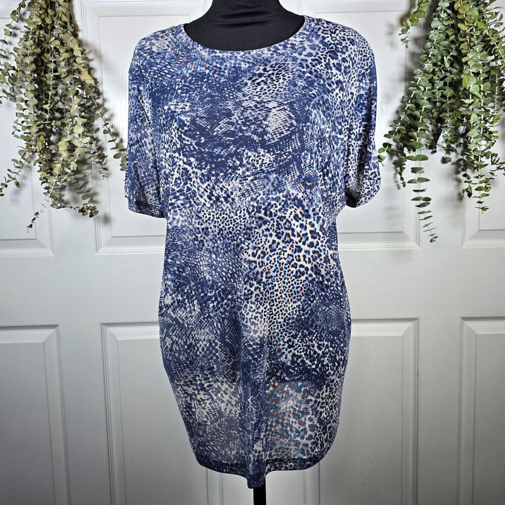 Torrid Blue White Animal Print Mesh Ruffle Flutter Sleeve Layering Tee 2X NWT
